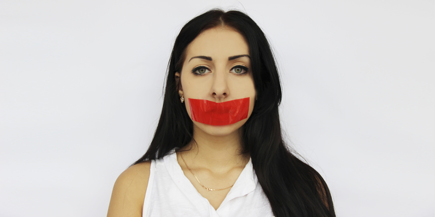 taped-mouth-woman-cannot-speak